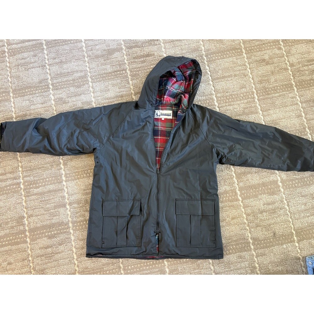 Sailmaker Hooded Rain Jacket Navy Plaid Lined Preppy Coastal Heritage